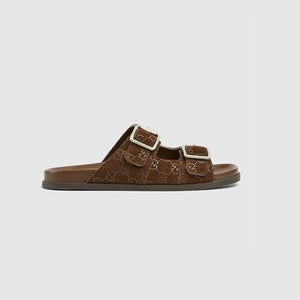 구찌 스웨이드 GG 슬라이드 샌들 브라운 816380