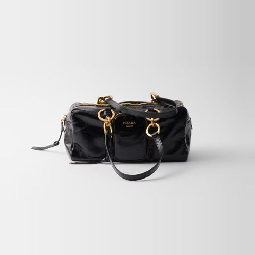 프라다 댕글 가죽 탑 핸들백 블랙 미니/미디엄