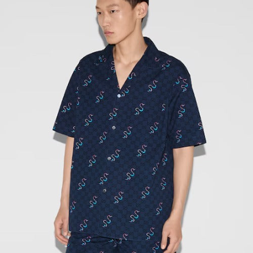 구찌 프린트 코튼 립스탑 반팔 셔츠 794907