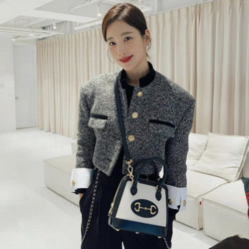 구찌 홀스빗 1955 탑 핸들백 블랙/화이트 (기은세 착용)