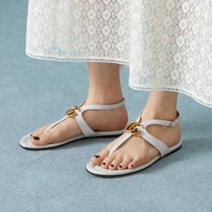 구찌 여성 더블 GT-스트랩 샌들 화이트