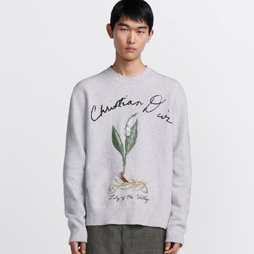 디올 은방울꽃 자수 스웨터 그레이