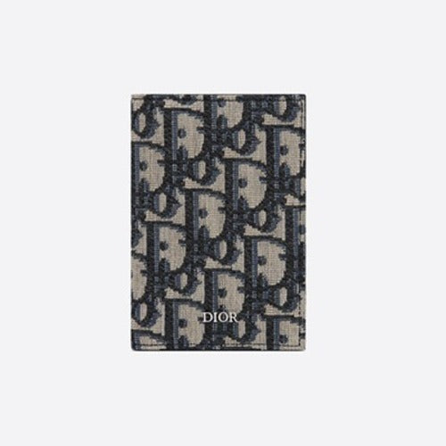 디올 오블리크 자카드 2단 카드지갑 베이지/블랙