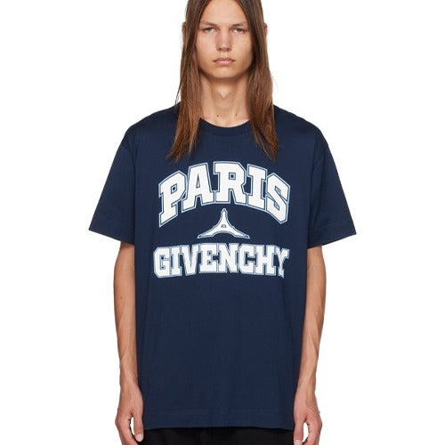 지방시 파리 로고 프린트 반팔티 네이비