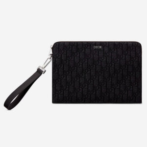 디올 오블리크 자카드 레더 스트랩 클러치 블랙