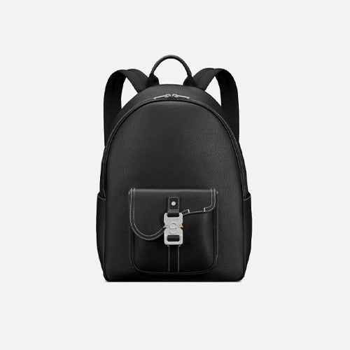 디올 그레인 가죽 새들 지퍼 백팩 블랙