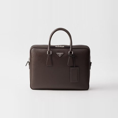 프라다 사피아노 가죽 브리프케이스 브라운 2VE022