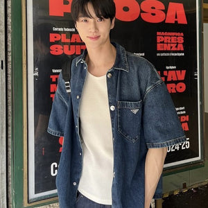 프라다 쇼트 슬리브 데님 셔츠 2color (변우석 착용)