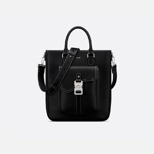 디올 그레인 가죽 새들 토트백 블랙