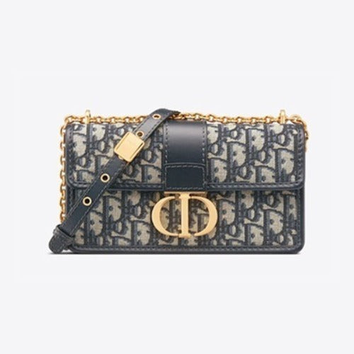 디올 30 몽테뉴 이스트 웨스트 체인백 블루 오블리크 자카드