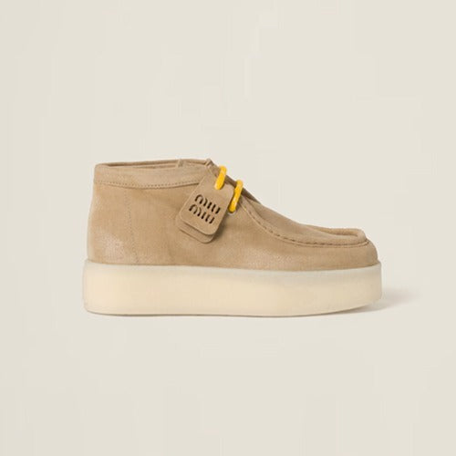 미우미우 스웨이드 델라베 웨지 앵클 부츠 5T263E