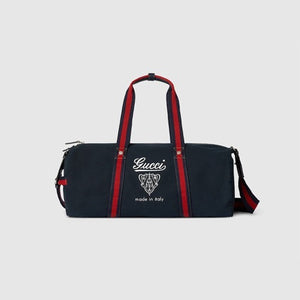 구찌 라지 프린트 캔버스 더플백 네이비 816866