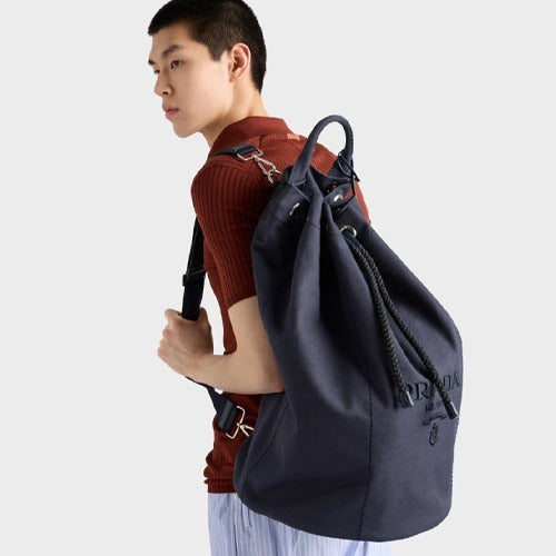 프라다 캔버스 드로스트링 더플백 네이비 2VY011