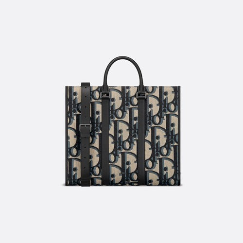 디올 맥시 오블리크 이스트 웨스트 토트백 베이지/블랙