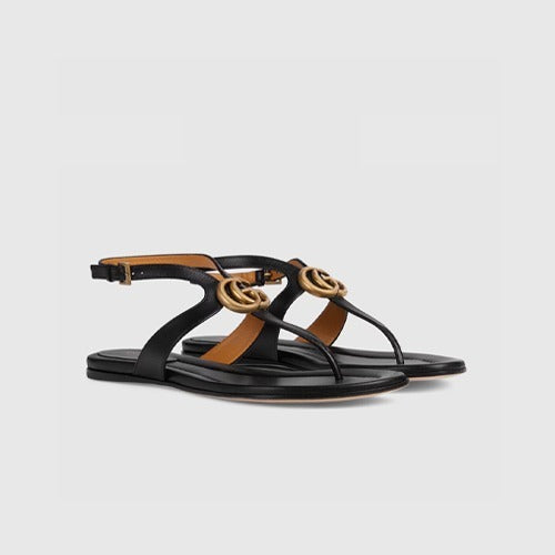 구찌 여성 더블 GT-스트랩 샌들 블랙