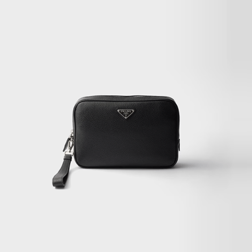 프라다 트라이앵글 로고 가죽 파우치 블랙 2VF017