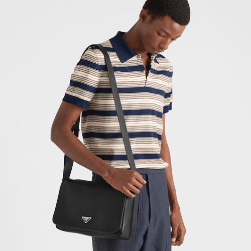 프라다 트라이앵글 로고 가죽 숄더백 블랙 2VD075