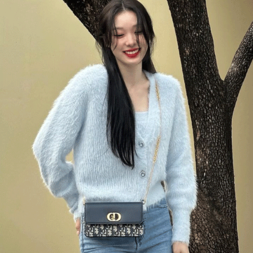 디올 오블리크 미스 카로 체인 파우치 베이지/블루 (김연아 착용)