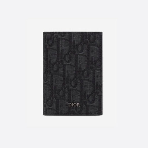 디올 오블리크 자카드 2단 카드지갑 블랙