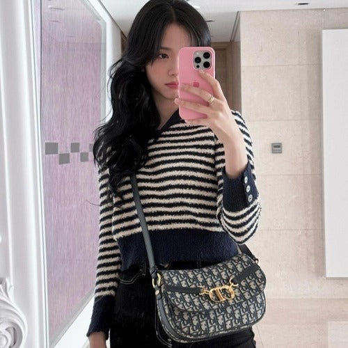 디올 오블리크 CD 베사체 스몰 숄더백 베이지/블루 (지수 착용)