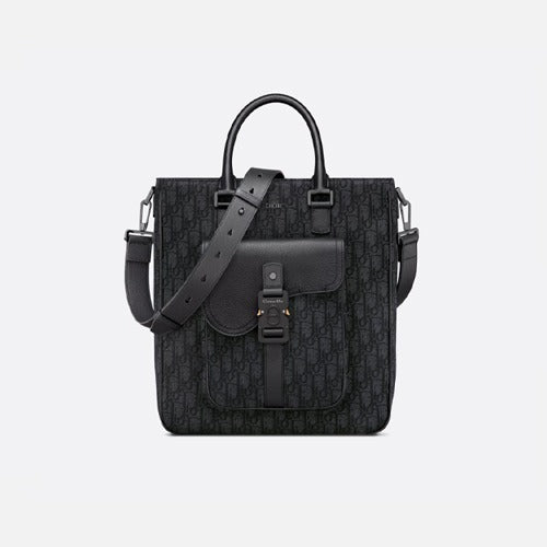 디올 오블리크 새들 토트백 블랙