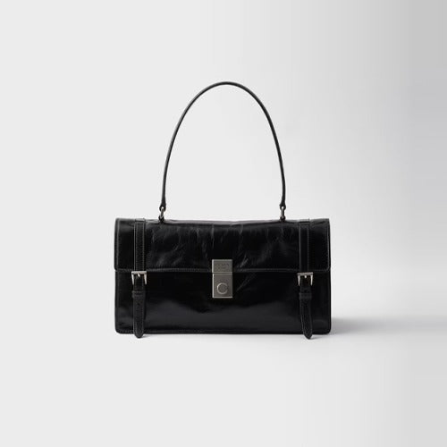 프라다 미디엄 가죽 핸드백 블랙 1BN026