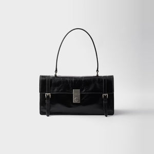 프라다 미디엄 가죽 핸드백 블랙 1BN026