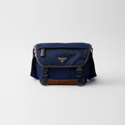 프라다 스몰 리나일론 및 가죽 숄더백 블루 2VD066