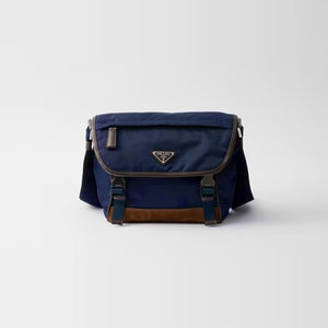 프라다 스몰 리나일론 및 가죽 숄더백 블루 2VD066
