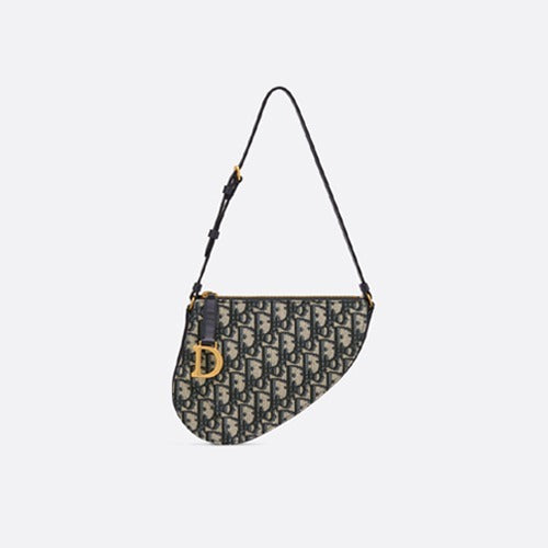 디올 오블리크 새들 숄더 파우치 베이지/블루