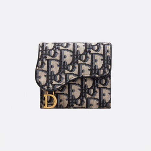 디올 오블리크 자카드 새들 로터스 반지갑