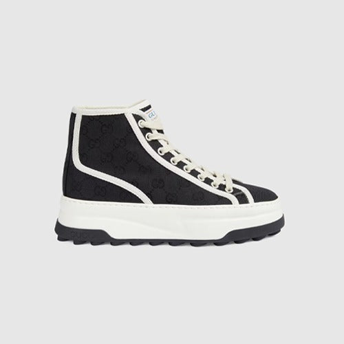 구찌 테니스 1977 GG 수프림 캔버스 하이탑 스니커즈 블랙