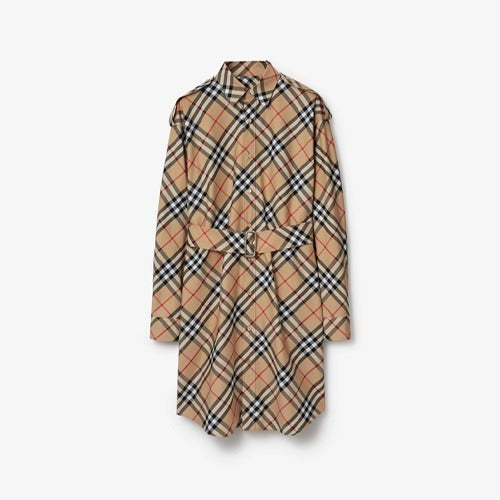 버버리 체크 코튼 셔츠 원피스 베이지