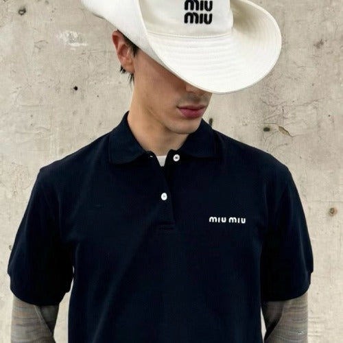 미우미우 로고 자수 PK 반팔티 2color (기은세,채정안,전소니,모모,이시영,민니 착용)