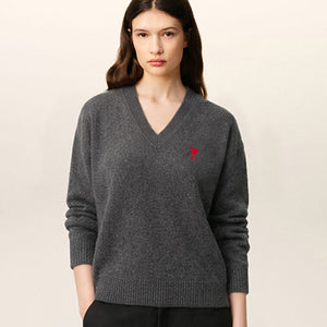 [국내배송] 아미 드 꾀흐 엠브로이더리 브이넥 스웨터 여성용 4color