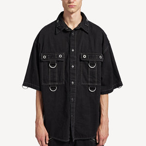 발렌시아가 D-링 카고 데님 셔츠 블랙