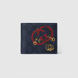 구찌 프린트 GG 반지갑 다크 블루 853434