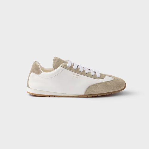 프라다 나파 가죽 및 스웨이드 스니커즈 화이트/그레이