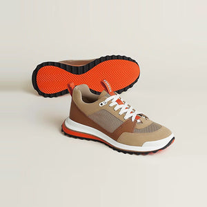 에르메스 트윌 및 스웨이드 리더 스니커즈 베이지