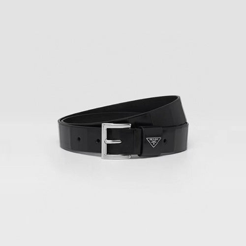 프라다 브러시드 가죽 메탈 로고 벨트 블랙 2CM248