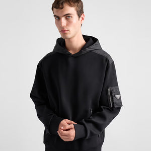 [국내배송] 프라다 코튼 플리스 및 리나일론 후드티 블랙