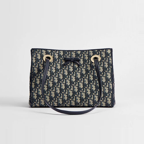 디올 오블리크 보우 쇼퍼백 스몰 베이지/블루