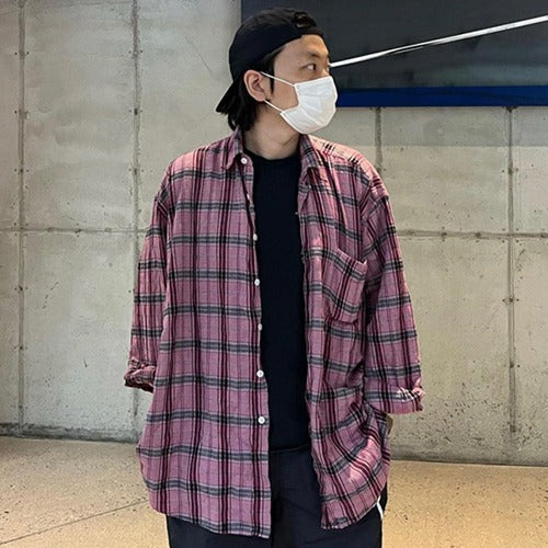 [국내배송] 아워레가시 버로우드 체크 셔츠 핑크 (이동휘,이종석,수호 착용) - 재입고 -