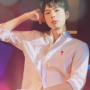 [국내배송] 아미 체인 스티치 하트 자수 옥스포드 셔츠 3color (박보검 착용)